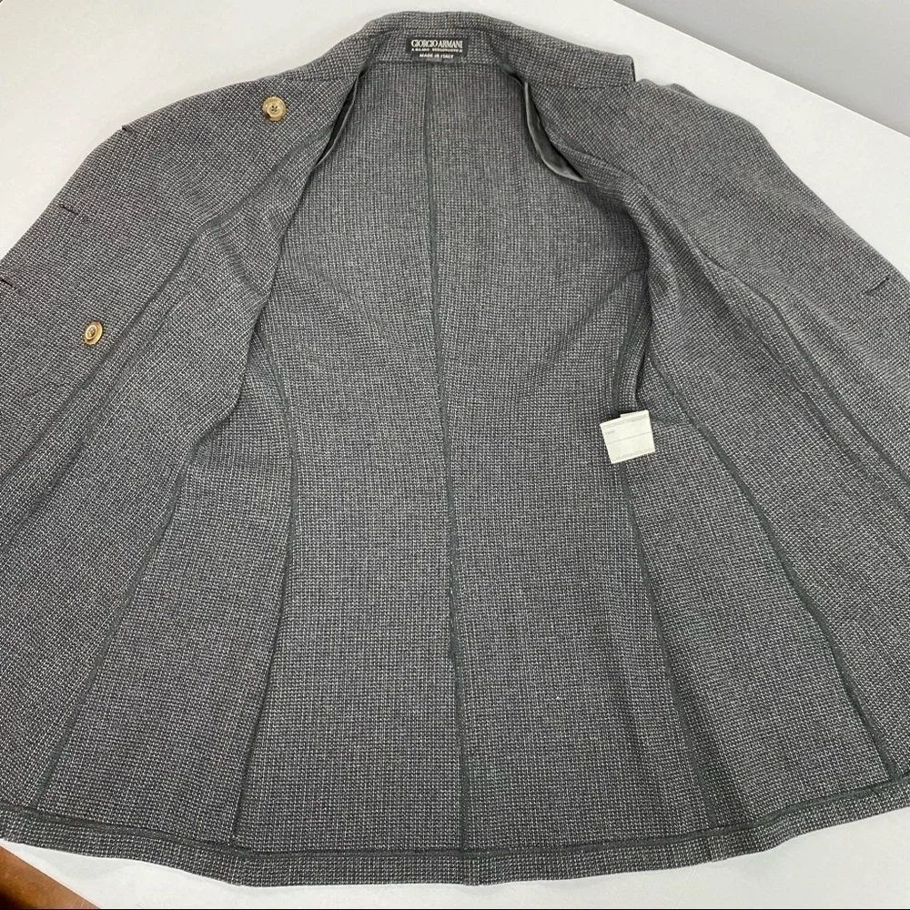 Vintage Giorgio Armani Giacca Donna Double Breasted Charcoal Gray Knit Blazer - Picture 12 of 13